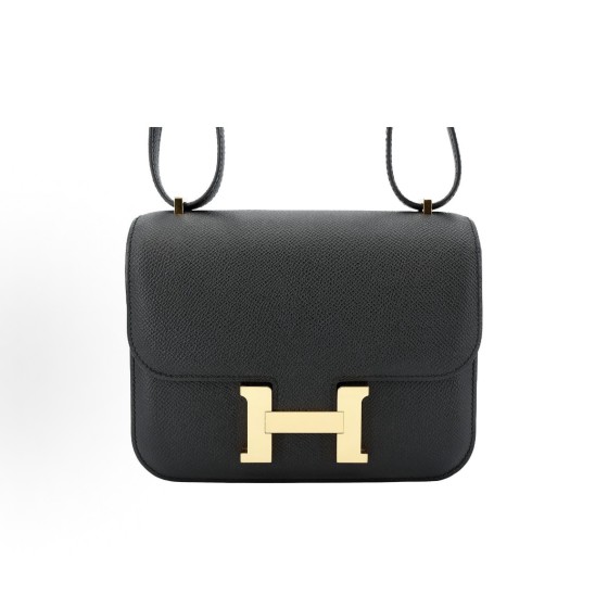 HERMES爱⻢仕 Constance Mini 19 ⾦扣 ⼥款 89 Noir ⿊⾊